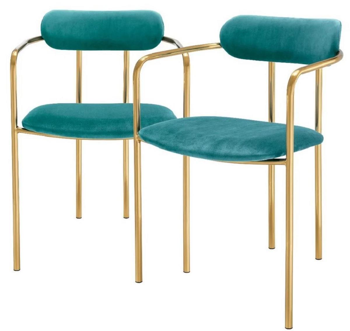 Luxury dining room chairs with armrests turquoise / gold 53 x 50 x H. 74 cm - kitchen chairs with elegant velvet fabric - dining room set - dining room furniture