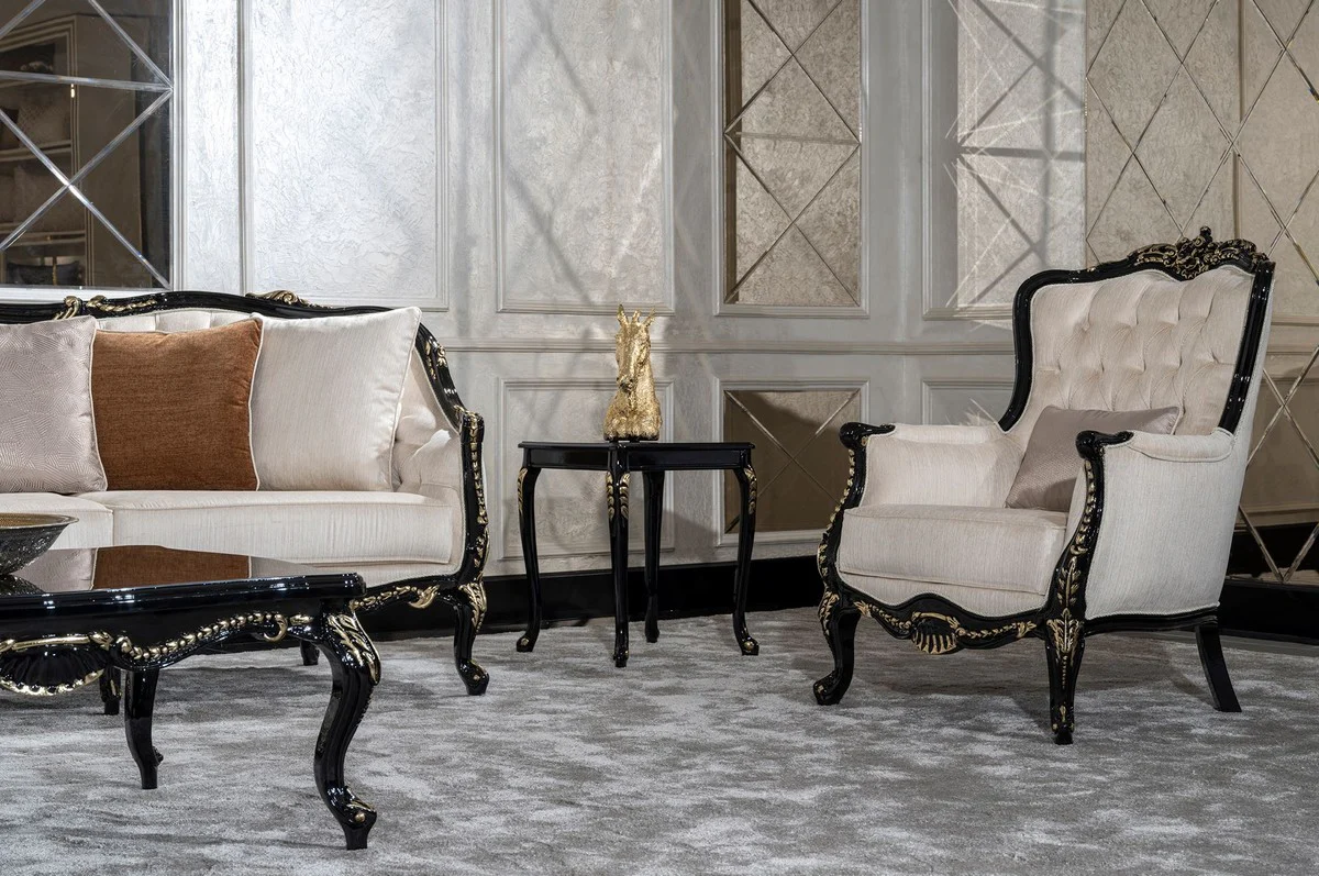 Luxury Baroque side table black / gold - Square solid wood table in Baroque style - Luxury living room furniture in Baroque style - Baroque furniture - Noble & magnificent