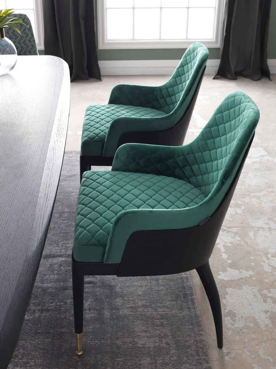 Luxury dining room chair set of 6 with armrests green / black / brass 55 x 59 x H. 88 cm - dining room furniture - restaurant furniture - dining room furnishings - luxury furniture - luxury furnishings