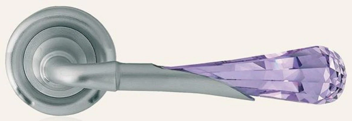 Luxury door handle set gray / purple 15 x H. 5 cm - noble brass door handles with Swarovski crystal glass - luxury quality