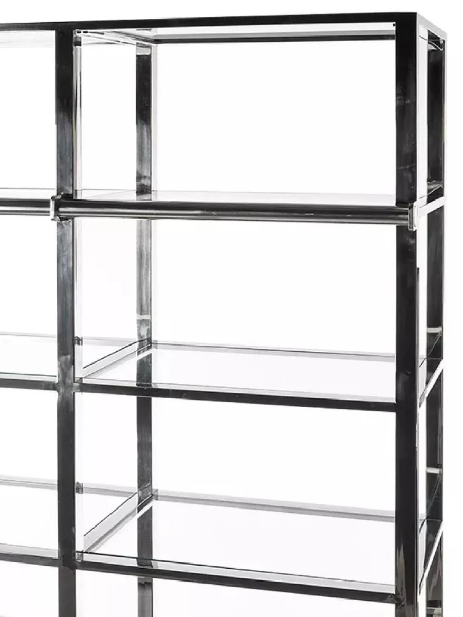 Shelf cabinet with ladder black / silver 219 x 43 x H. 240 cm - bookcase - living room cabinet - office cabinet - living room furniture - office furniture - luxury furniture
