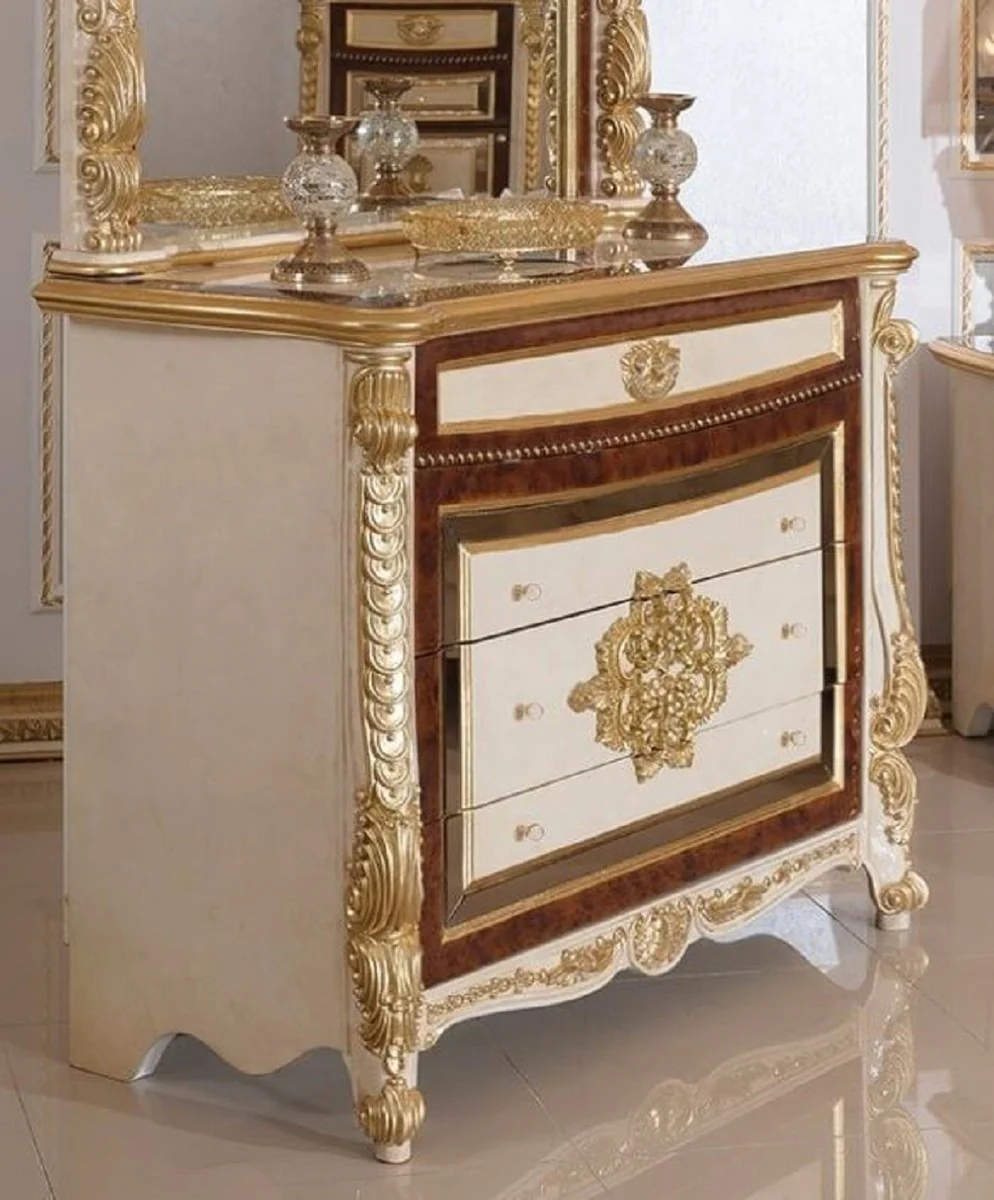 Luxury Baroque Dresser White / Beige / Brown / Gold - Handmade Baroque Style Dresser with 4 Drawers - Luxury Bedroom Furniture in Baroque Style - Baroque Bedroom Furniture
