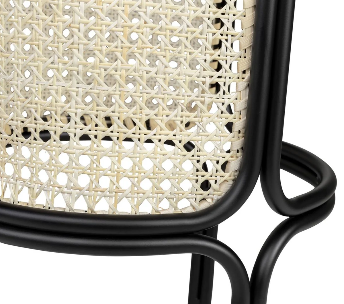 Designer bar stool black / natural color Ø 40.5 x H. 75.5 cm - Round padded bar chair with elegant rattan weave and powder-coated steel frame