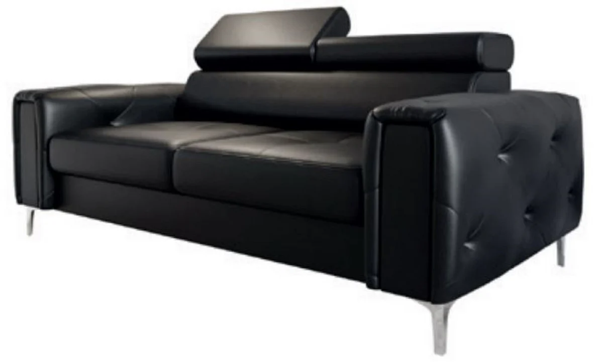 Luxury leather sofa black / silver 185 x 97 x H. 78-99 cm - natural leather living room sofa with adjustable headrests - living room furniture - leather furniture - luxury furniture