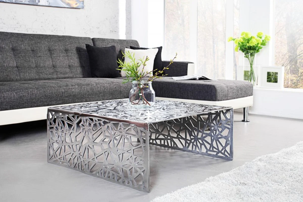 Art Deco coffee table silver metal 60 x 60 x H. 32 cm - Art Nouveau table - Furniture living room