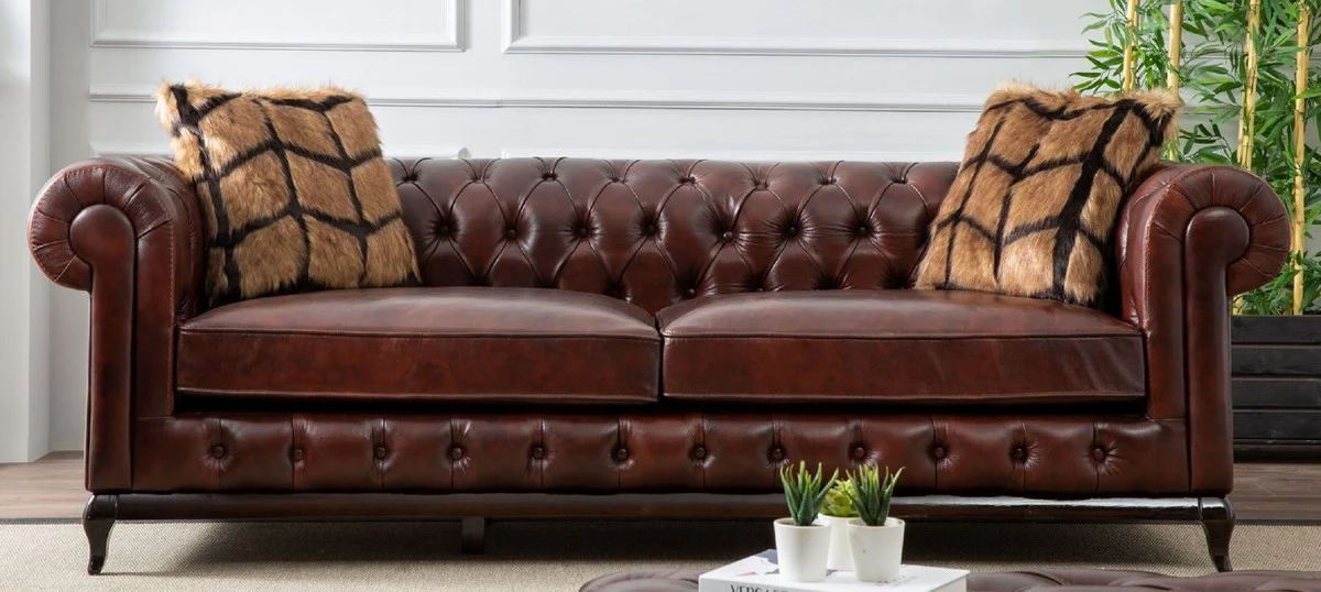 Luxury Chesterfield faux leather sofa dark brown 235 x 90 x H. 75 cm - living room sofa - living room furniture - luxury furniture - living room furnishings - luxury furnishings - furniture luxury