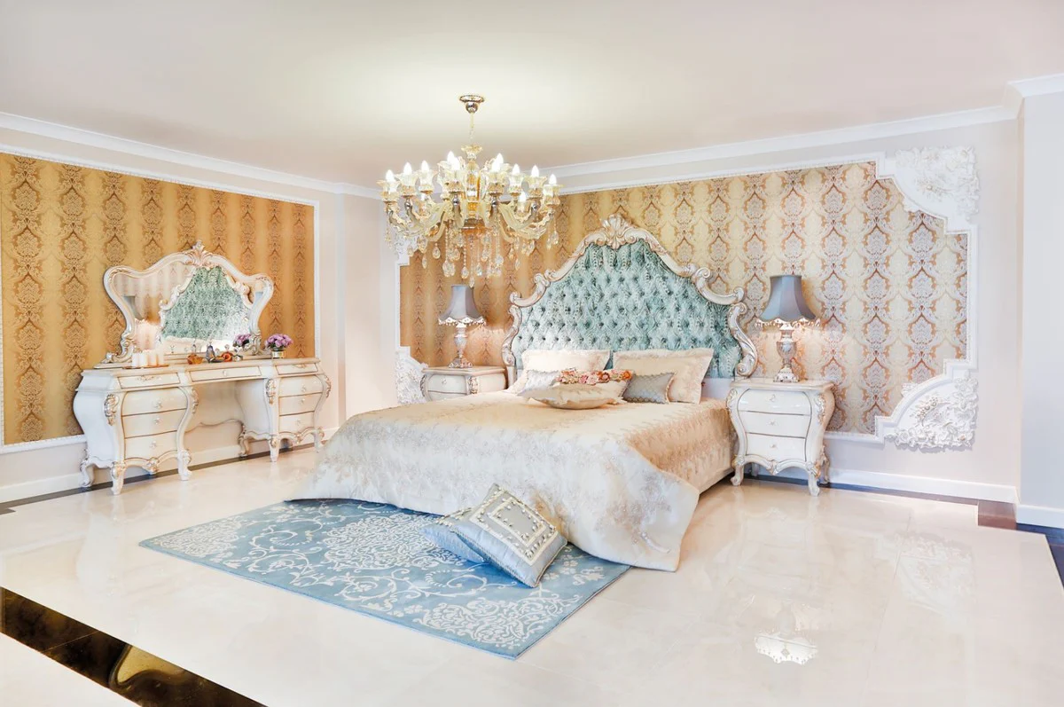 Luxury baroque bedroom set white / cream / gold - 1 dressing table & 1 mirror - magnificent bedroom furniture in baroque style - luxury quality