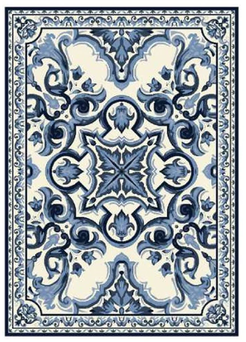 Luxury Baroque Living Room Carpet White / Blue - Various Sizes