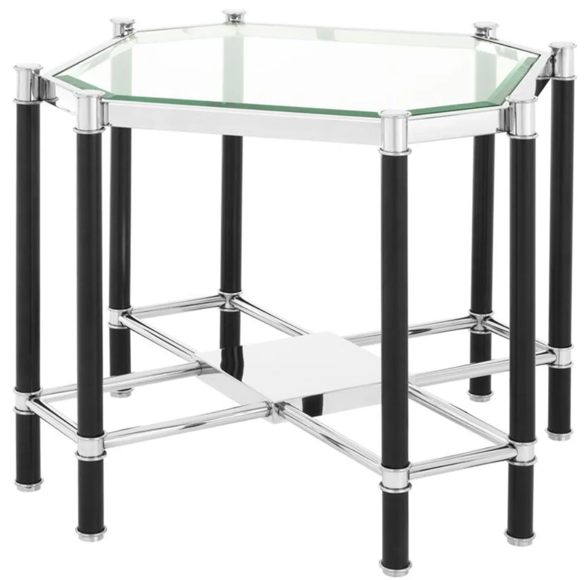 Luxury side table with glass top silver / black 72.5 x 72.5 x H. 55.5 cm - living room furniture