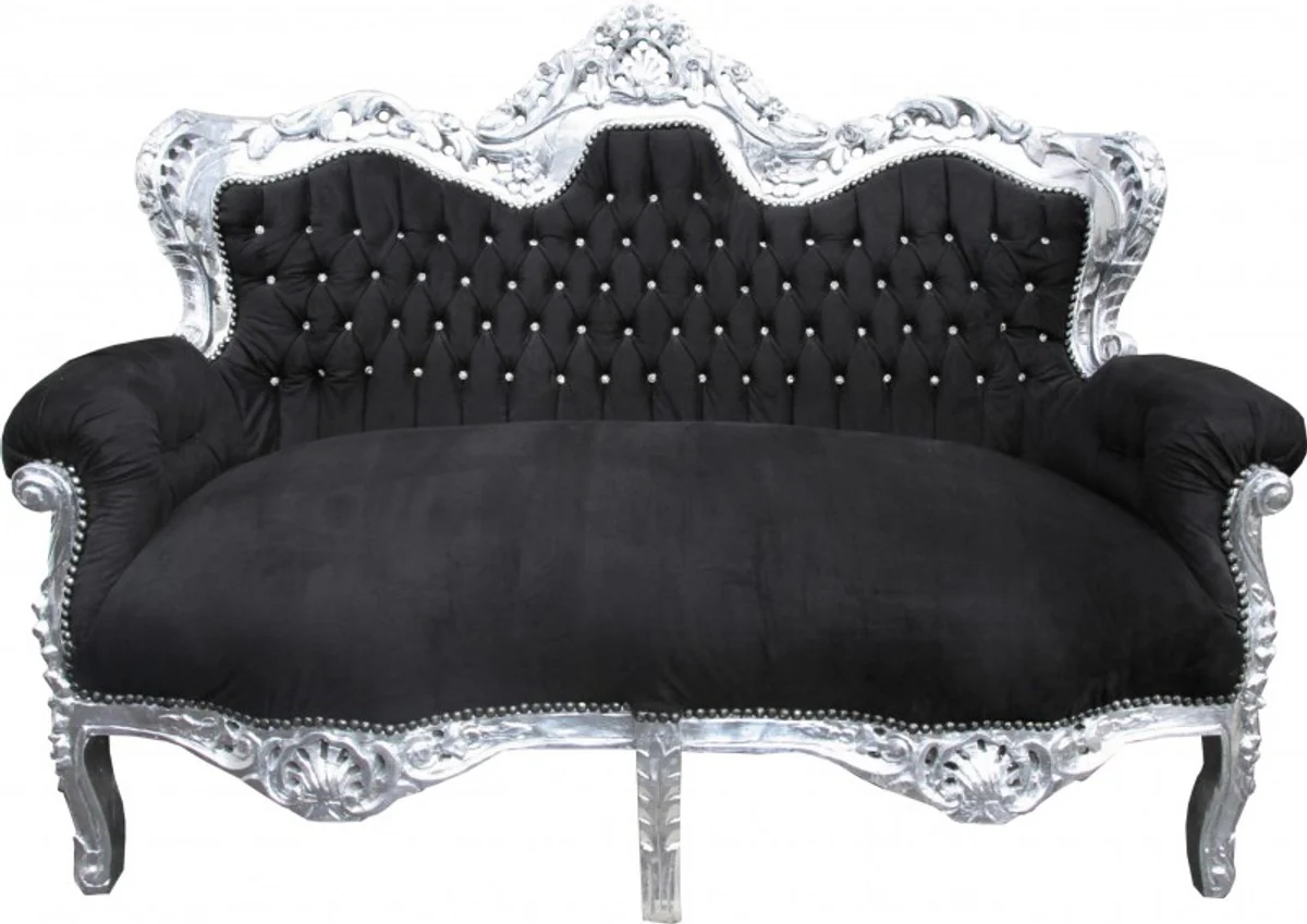 Baroque living room set King black / silver - 3-seater sofa + 2-seater sofa + 1 armchair