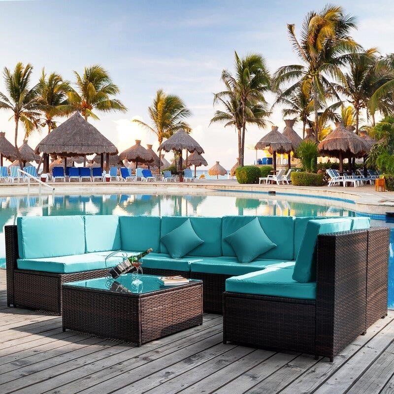 Sondra Wicker/Rattan 6 - Person Sitzgruppe mit Kissen