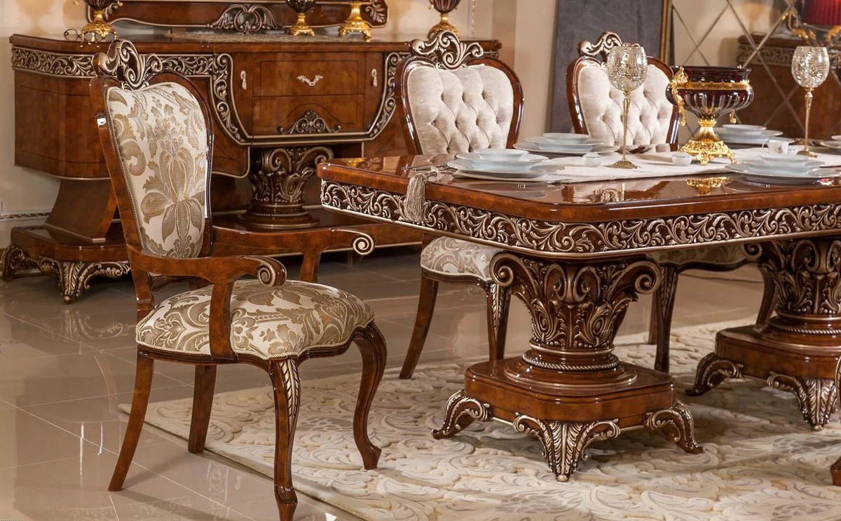 Luxury Baroque Dining Room Set Brown / Gold / Bronze - 1 Baroque Dining Table & 6 Baroque Dining Chairs - Baroque Dining Room Furniture - Luxury Furniture in Baroque Style - Noble & Magnificent