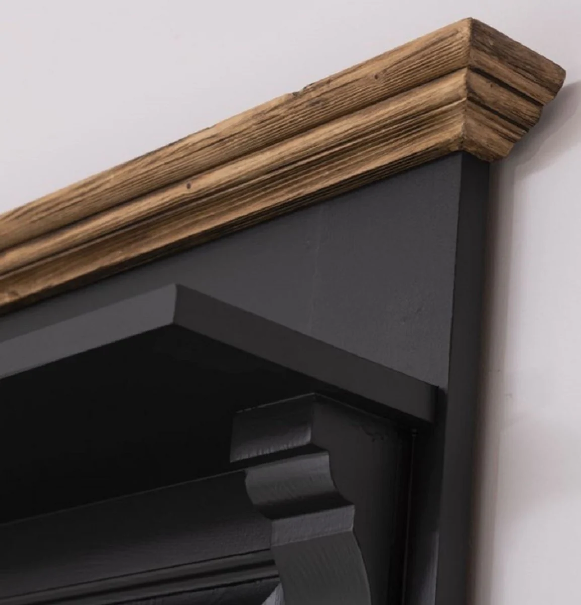 Country house style wardrobe black / brown 180 x 41 x H. 210 cm - solid wood wardrobe with mirror - country house style wardrobe furniture