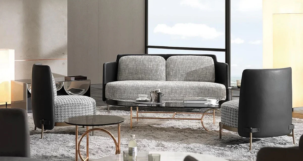 Luxus Sofa Grau / Schwarz / Messing 163 cm - Wohnzimmer & Hotel Möbel