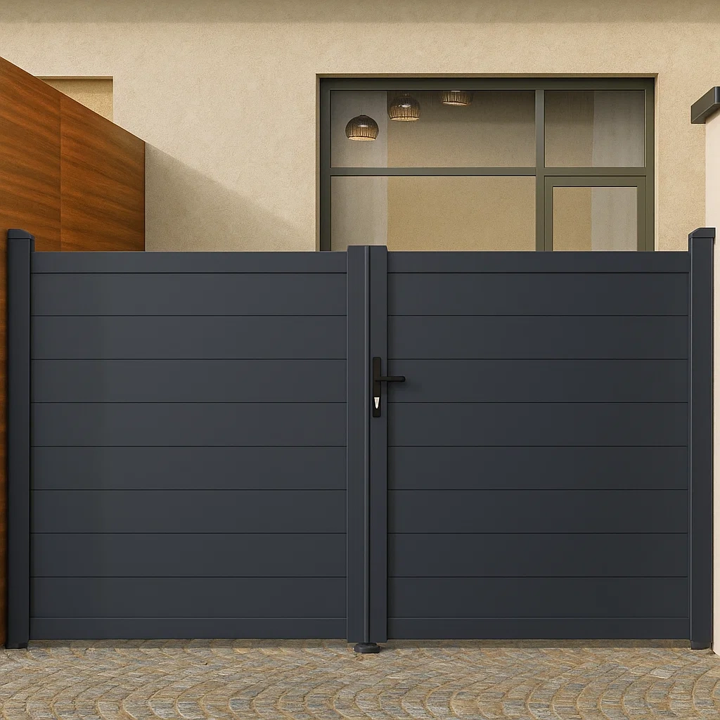 Eingangstor aus anthrazitgrauem Aluminium, 305 × 4,6 × 166 cm - AprBEMzdzt4t