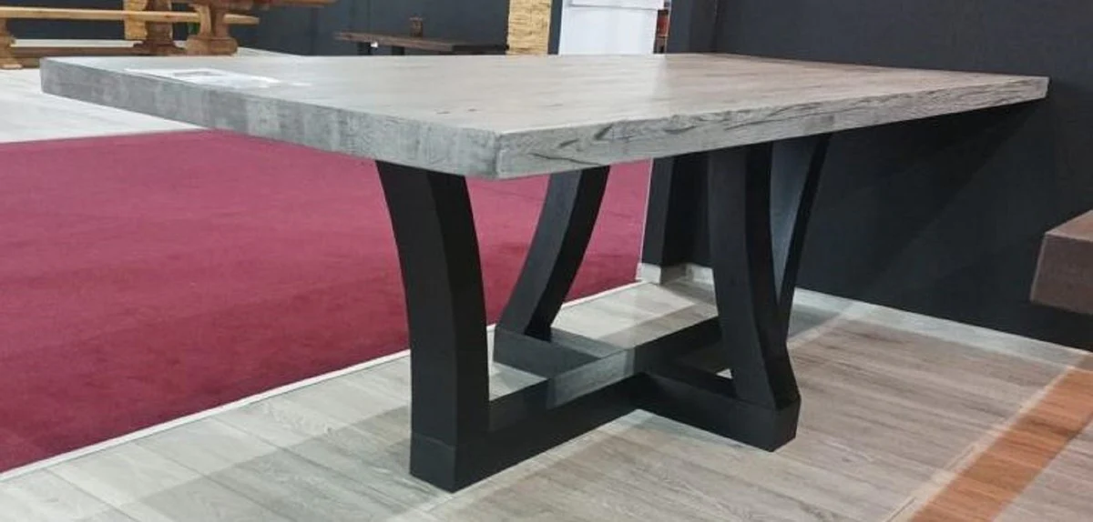 Luxury dining table gray / black 240 x 100 x H. 77 cm - Rectangular kitchen table with rustic solid wood table top - Rustic dining room furniture - Luxury dining room furniture