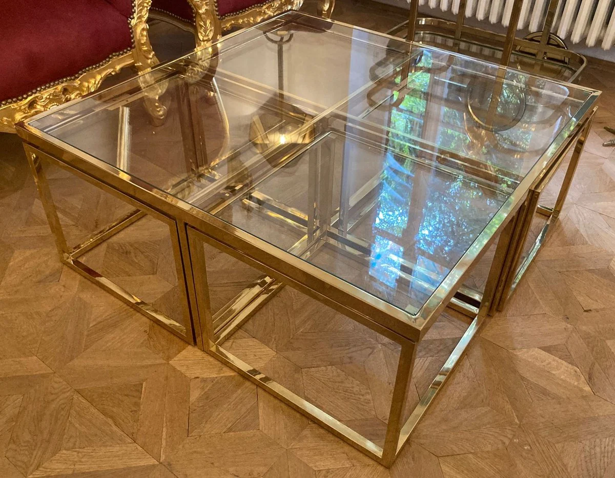Luxury coffee table gold 100 x 100 x H. 40 cm - Square living room table with 4 pull-out side tables - Living room furniture - Luxury furniture - Luxury furnishings