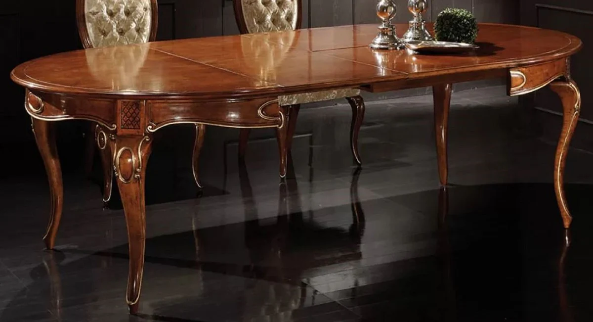 Luxury Baroque Dining Table Brown / Gold - Extendable Solid Wood Dining Room Table in Baroque Style - Baroque Dining Room Furniture - Luxury Quality - Made in Italy