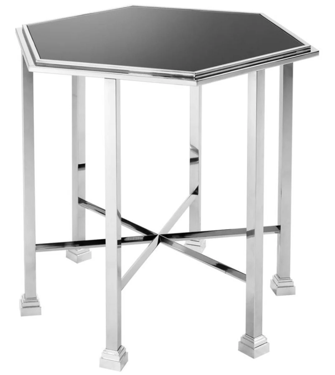 Designer side table silver with black glass top 71 x 62 x H. 65 cm - luxury quality