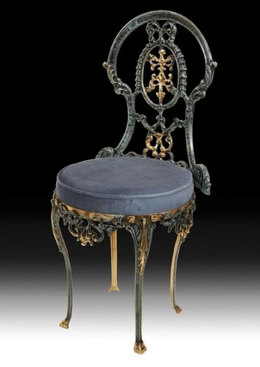 Luxury Baroque Bronze Dining Room Chair Blue / Gold H. 86 cm - Baroque Dining Room Furniture
