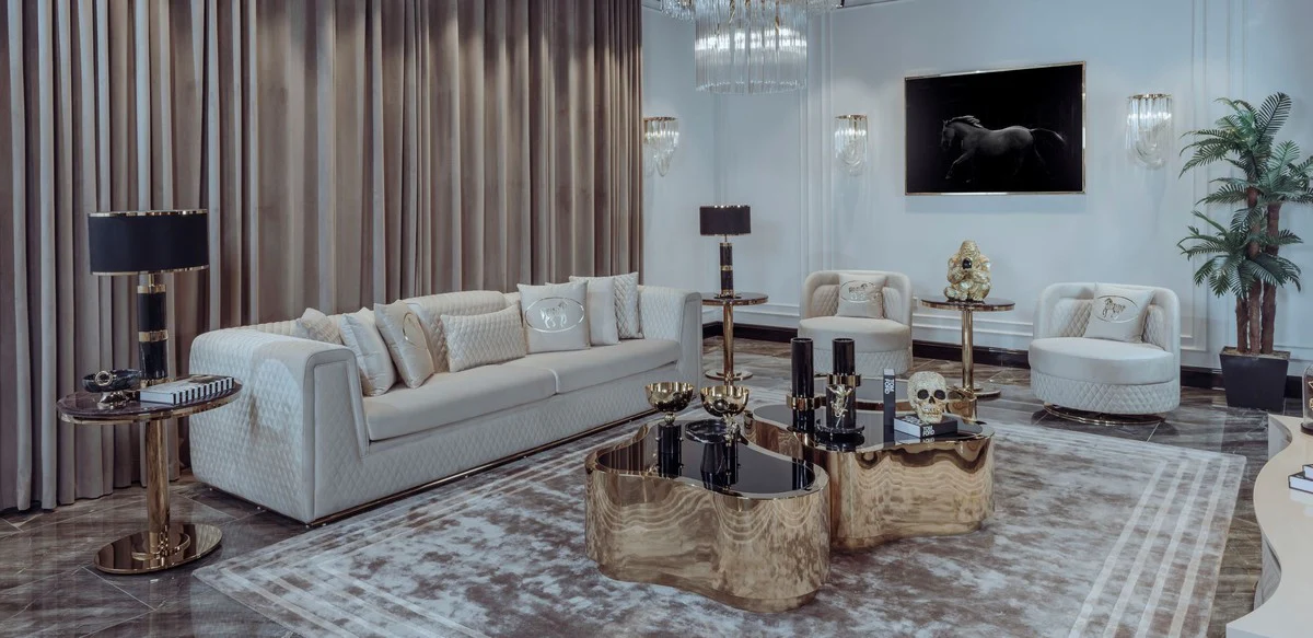 Luxury living room & hotel sofa cream / gold 260 cm