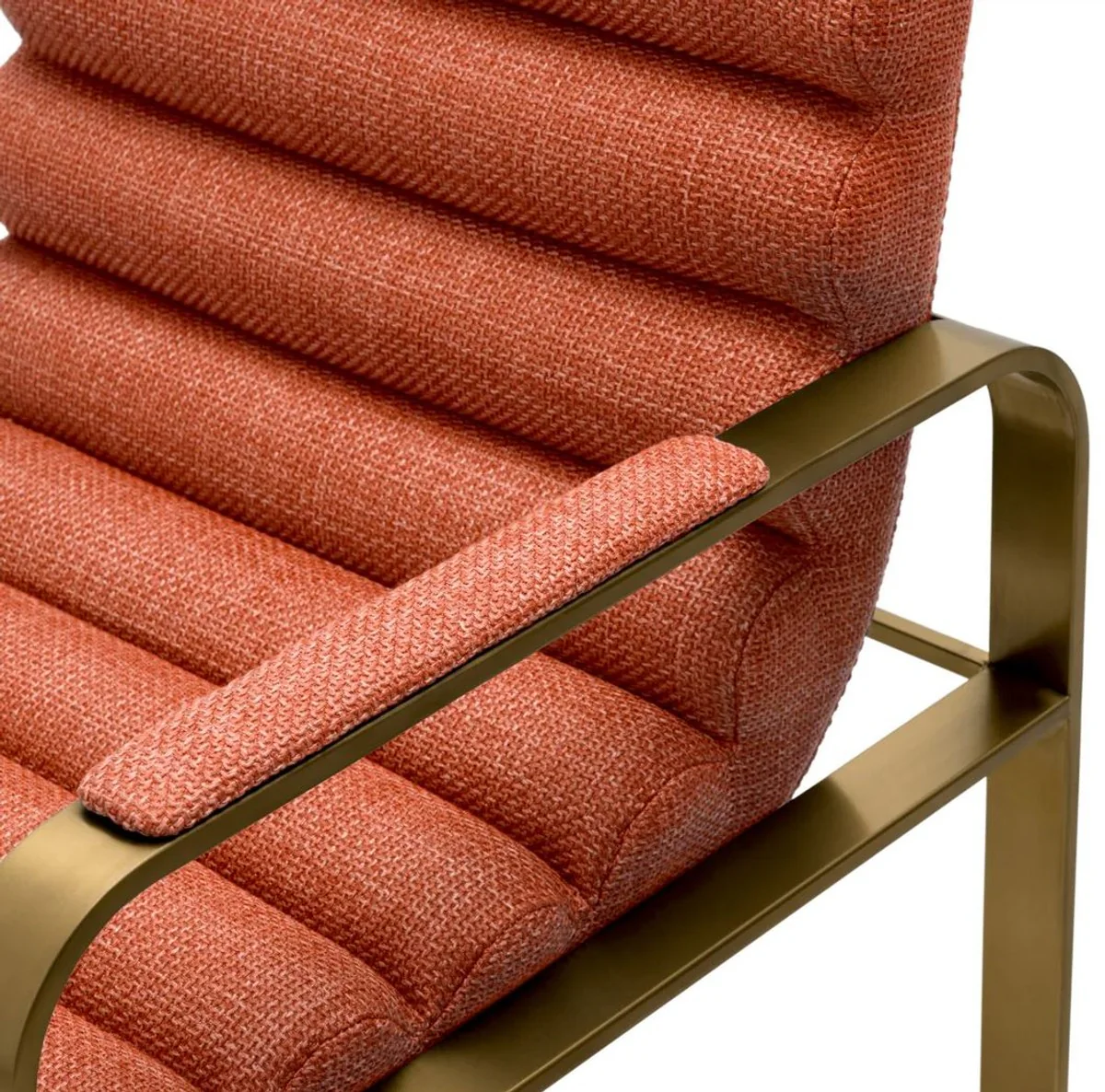 Luxury bar chair with armrests orange / brass 53.5 x 57.5 x H. 107 cm - Padded stainless steel bar stool - Bar furniture - Luxury furniture - Luxury quality