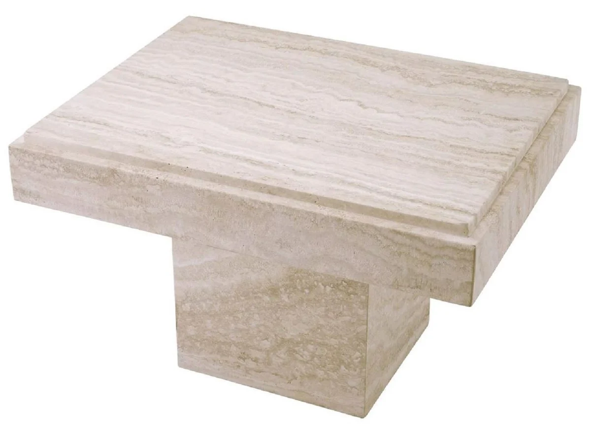 Luxury travertine side table beige 65 x 50.5 x H. 40.5 cm - natural stone side table - living room furniture - hotel furniture - travertine furniture - luxury furniture - luxury furnishings