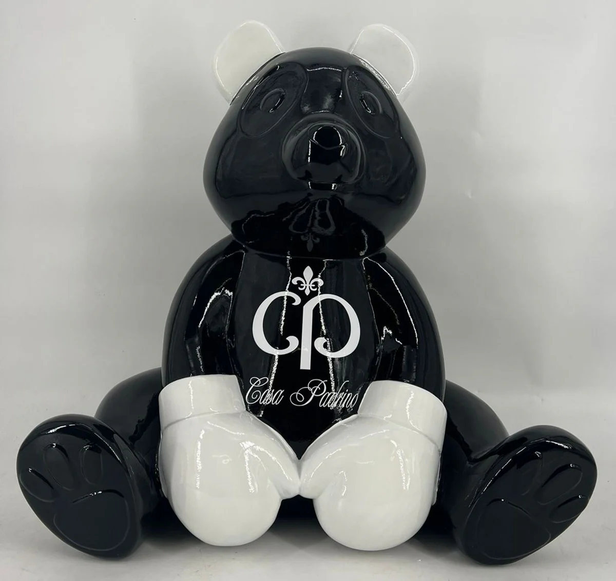 Luxus Deko Figur Boxer Teddybär Schwarz / Weiß 50 cm - Deko Skulptur