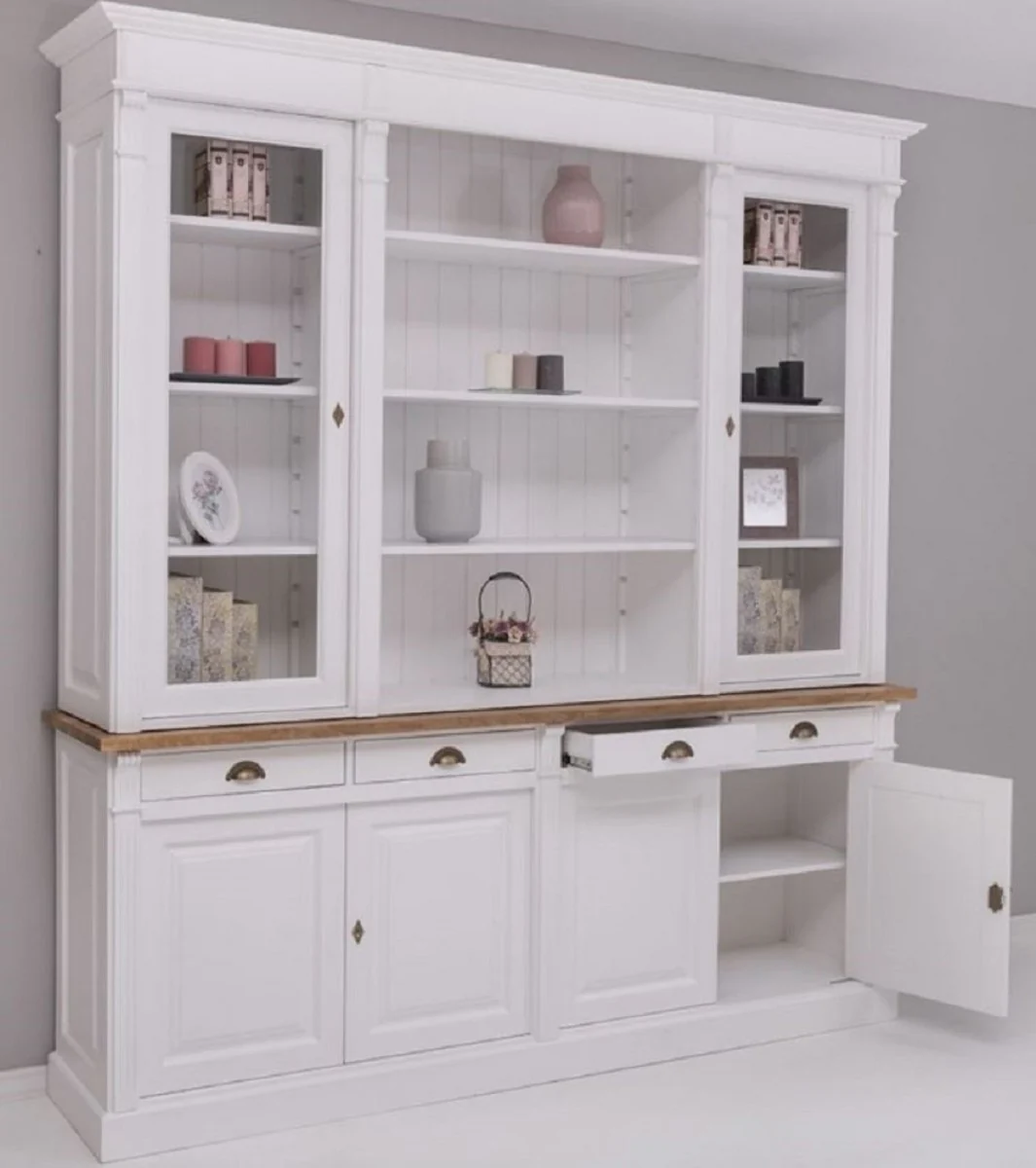 Country house style dining room cabinet white / brown 223 x 51 x H. 240 cm - solid wood cabinet - kitchen cabinet - country house style dining room furniture