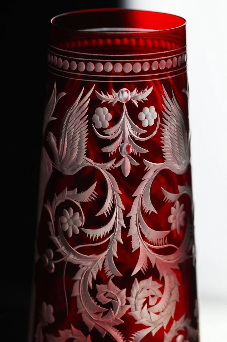 Luxury champagne glasses set of 6 red / silver Ø 6.5 x H. 26.5 cm - handmade and hand-engraved champagne glasses - hotel & restaurant accessories - luxury quality