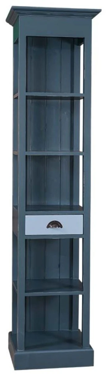 Country house style shelf cabinet with drawer blue / light blue 50 x 39 x H. 197 cm - country house style furniture