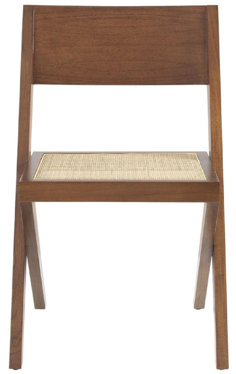 Luxury dining room chair brown / natural colors 53 x 56 x H. 85 cm - solid wood chair with rattan weave - luxury dining room furniture