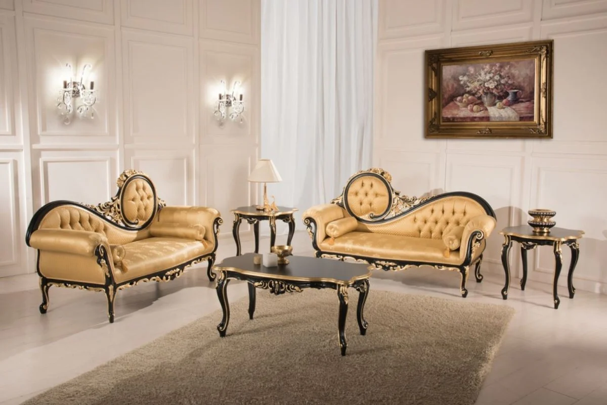 Luxury Baroque Living Room Sofa Gold / Black 170 x 70 x H. 100 cm - Baroque Style Living Room Furniture - Noble & Magnificent