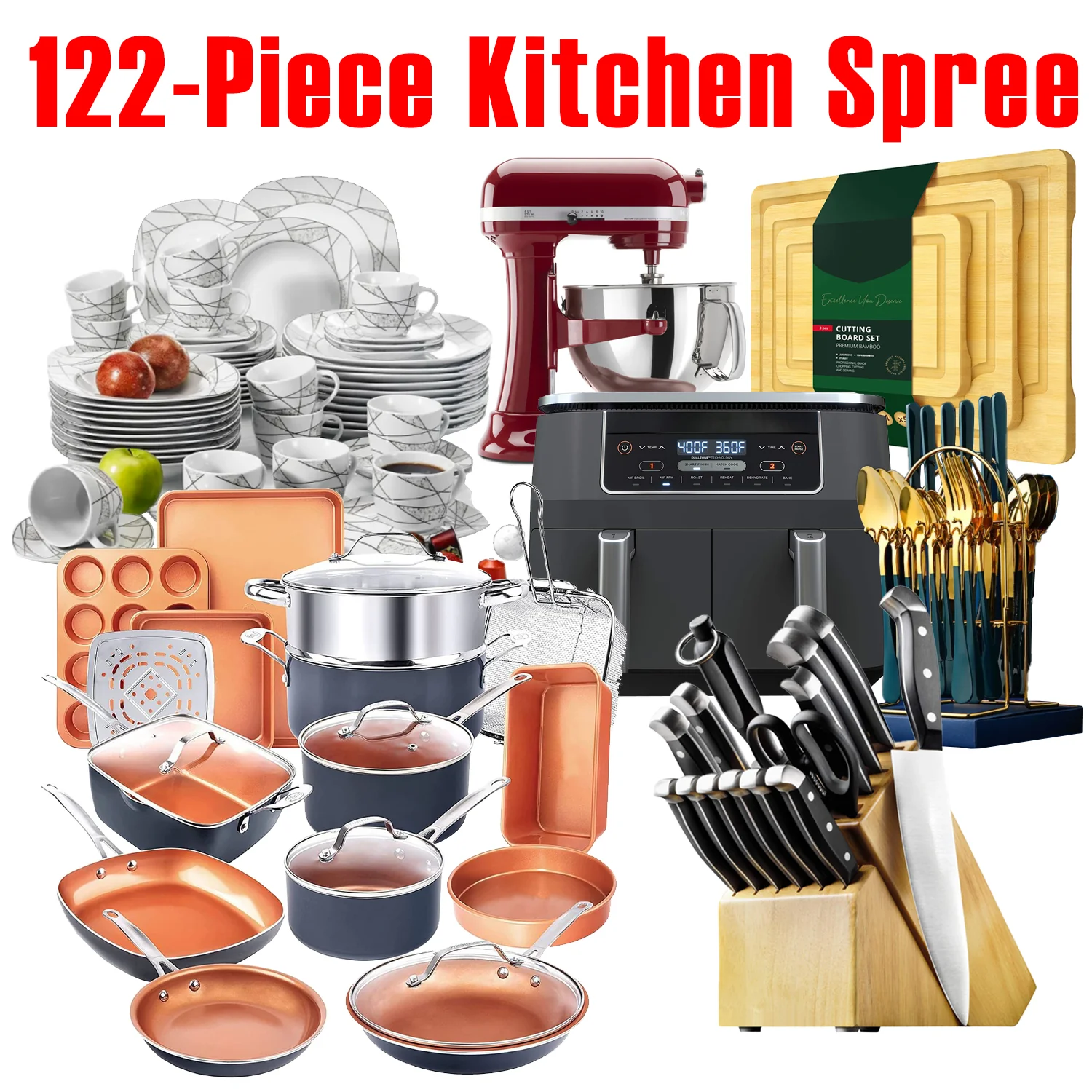 Zeitlich begrenzte Aktion, 122-teiliges Kitchen Spree-Angebot, das alle Bedürfnisse der Küche erfüllt