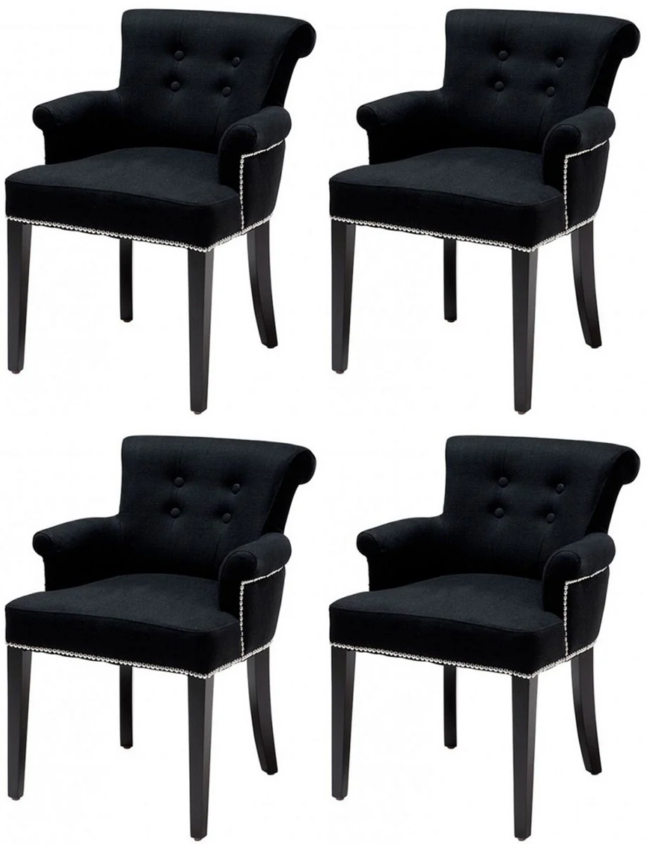 Luxury dining room chair set of 4 black - solid wood kitchen chairs with armrests and elegant velvet fabric - luxury dining room & restaurant furniture