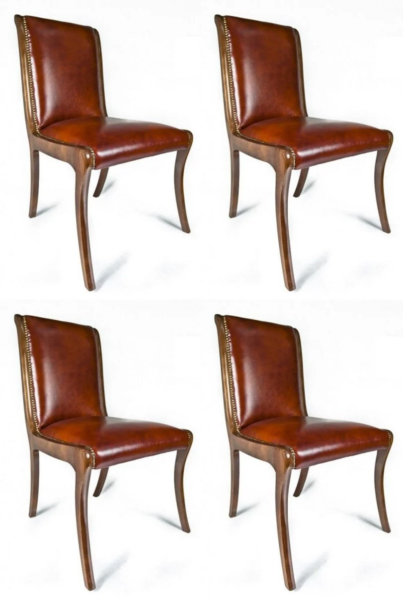 Luxury leather dining room chair set of 4 brown 50 x 47 x H. 95 cm - real leather kitchen chairs - real leather furniture - luxury furniture