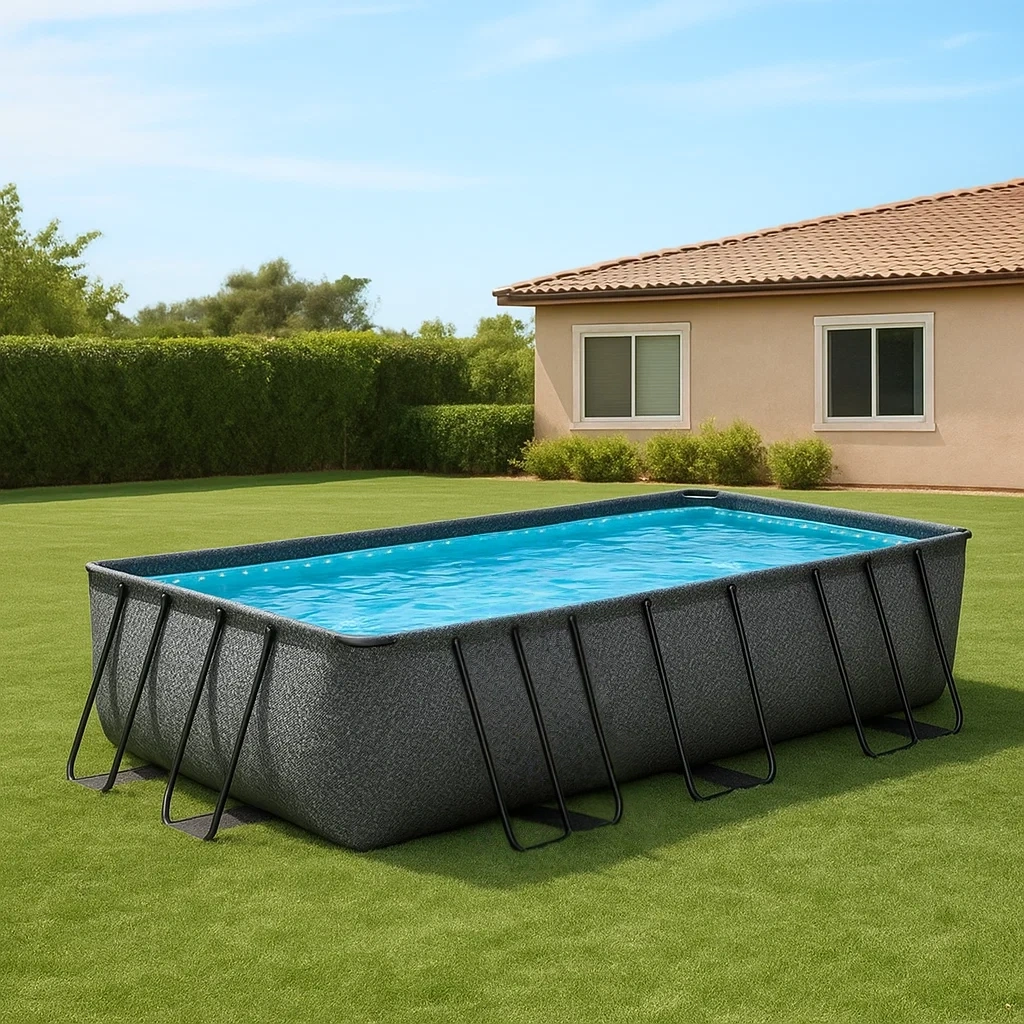 Schwimmbecken, grau, Stahl und PVC, geeignet für den Garten, 549 x 274 x 132 cm