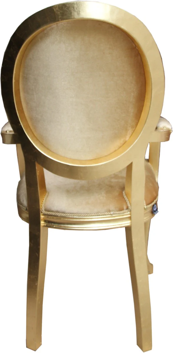 Baroque luxury dining room medallion chair with armrests gold velvet fabric / gold
