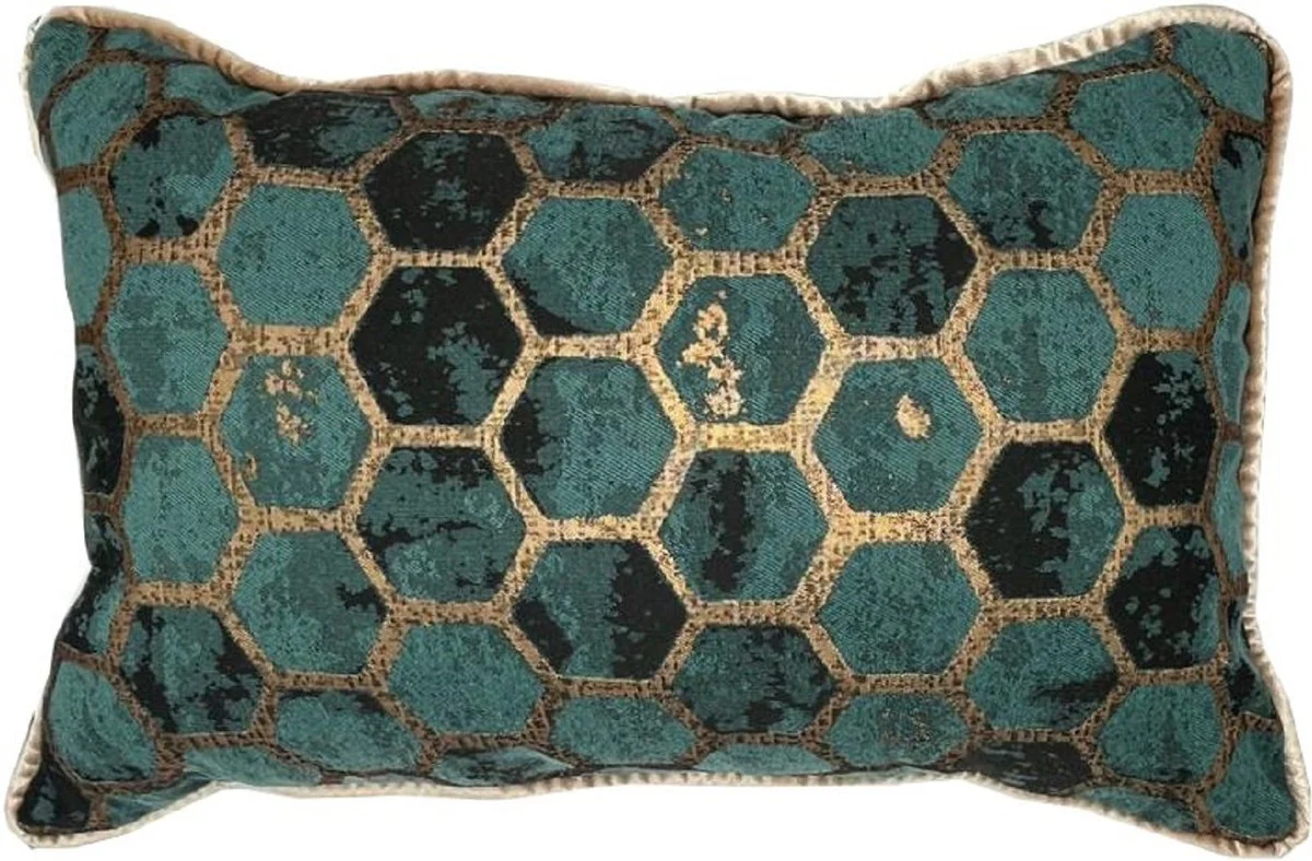 Luxury cushion turquoise / gold 55 x 35 cm - decorative cushion - rectangular decorative cushion - living room decoration - luxury decorative accessories - luxury decoration