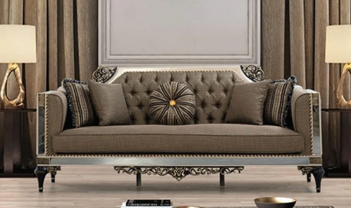 Luxury Baroque Sofa Brown / White / Black / Gold - Magnificent living room sofa with decorative pillows - Baroque living room furniture