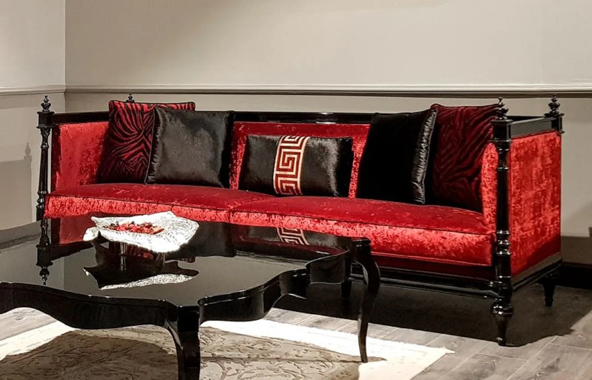 Luxury Baroque Sofa Red / Black - Handcrafted Living Room Sofa in Baroque Style - Noble Baroque Living Room Furniture