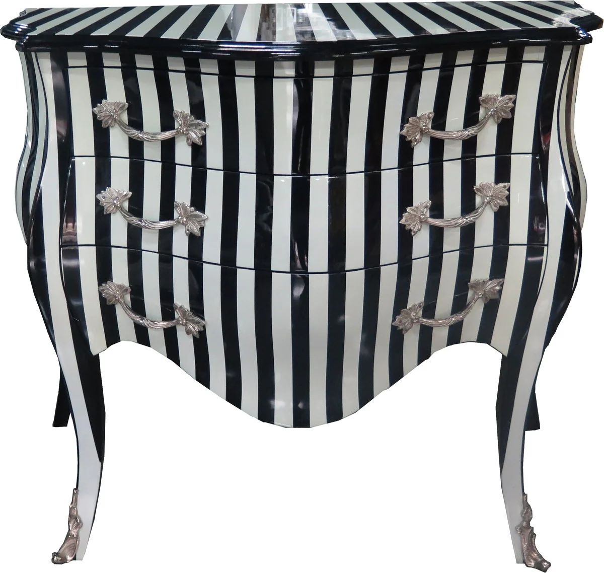 Baroque chest of drawers black / white stripes 100 cm - antique style furniture - chest of drawers cupboard striped