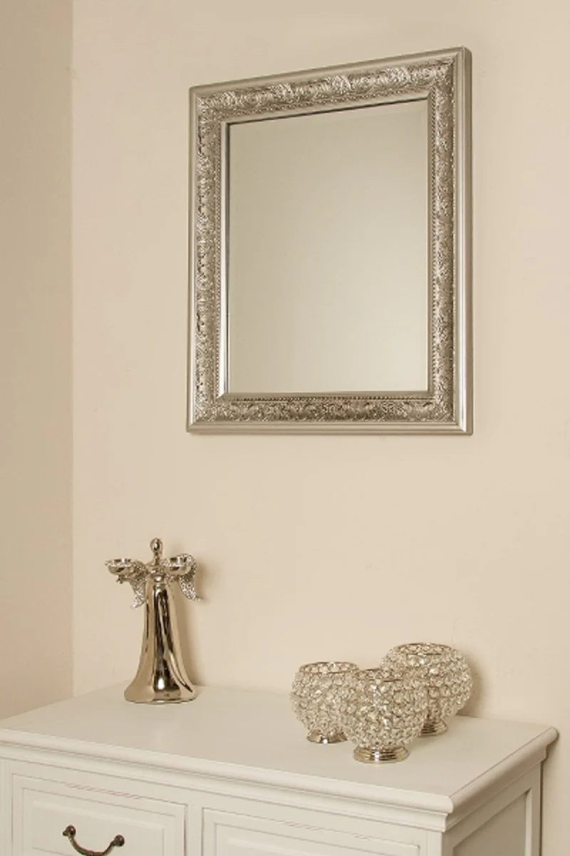 Baroque mirror silver 52 x H. 62 cm - Handcrafted baroque wall mirror with facet cut and beautiful decorations