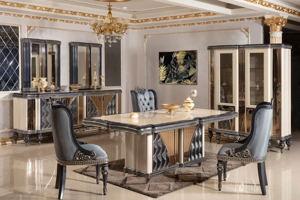 Luxury baroque display cabinet beige / black / gold - magnificent solid wood display cabinet with 2 glass doors - baroque furniture - noble and magnificent