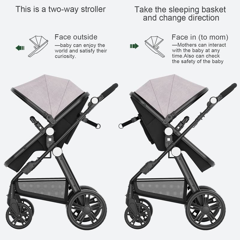 Kinderwagen für Neugeborene, wendbarer Stubenwagen für Kleinkinder, zum luxuriösen Vista-Sitz für Kleinkinder für Jungen und Mädchen, kompakter Einzel-All-Terrain-Kinderwagen, Kinderwagen-Abdeckung, Getränkehalter, Netz …