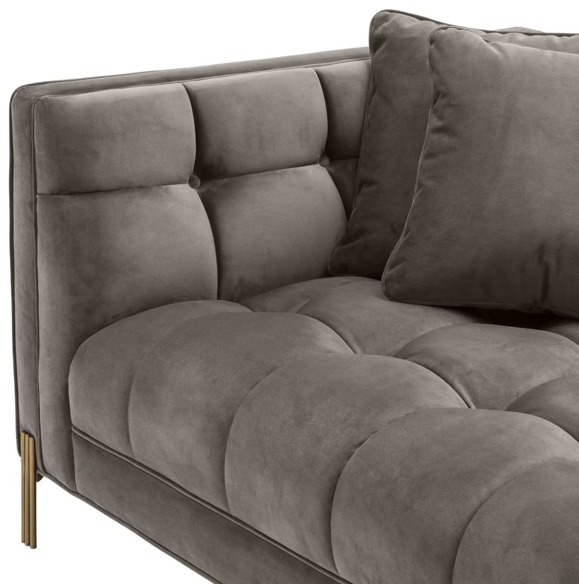 Luxury velvet sofa with 4 cushions gray / brass 231 x 95 x H. 68 cm - living room sofa - luxury quality