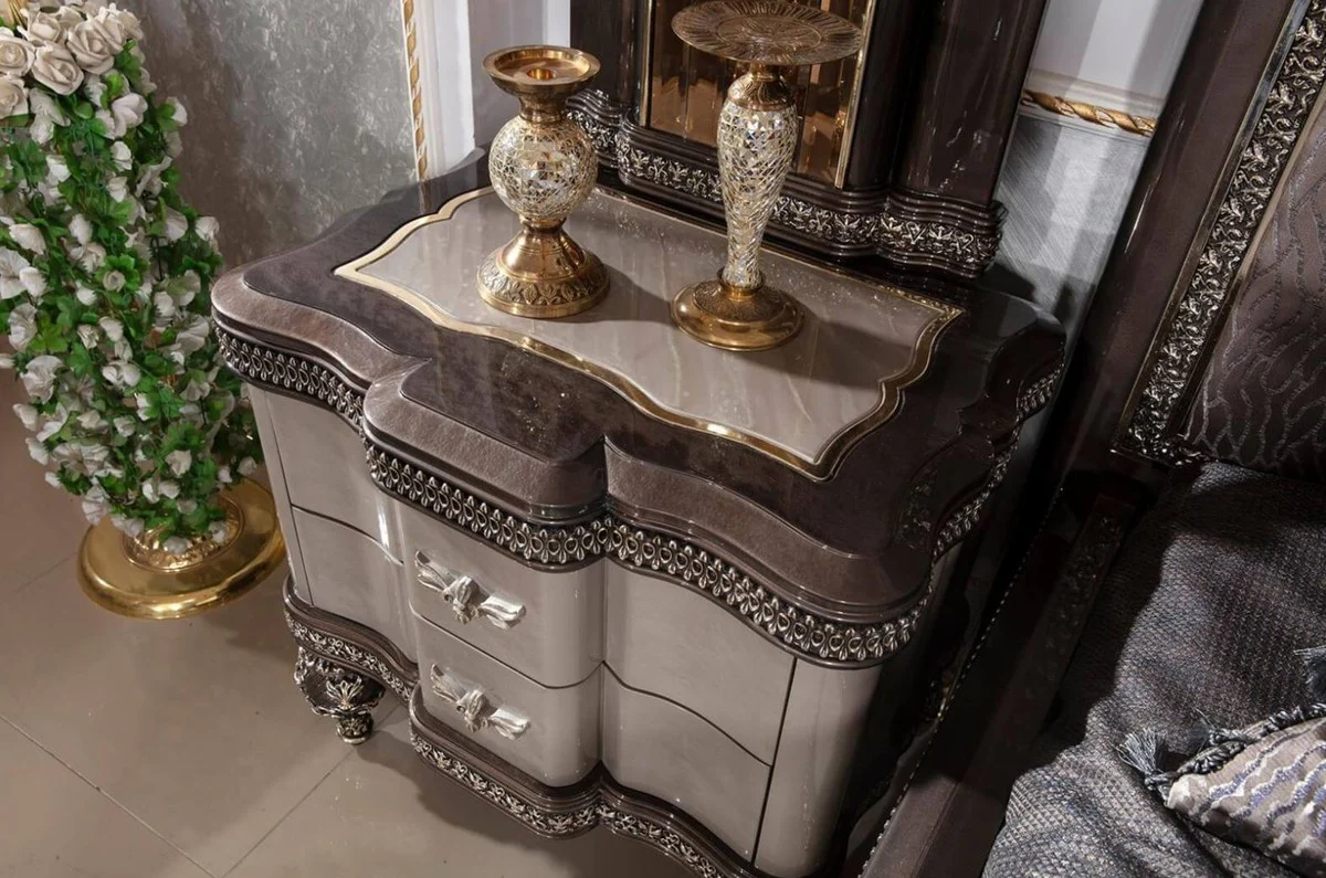 Luxury baroque night dresser gray / black / gold - magnificent baroque style bedside table with 2 drawers - luxury bedroom furniture in baroque style - baroque furniture - baroque interior