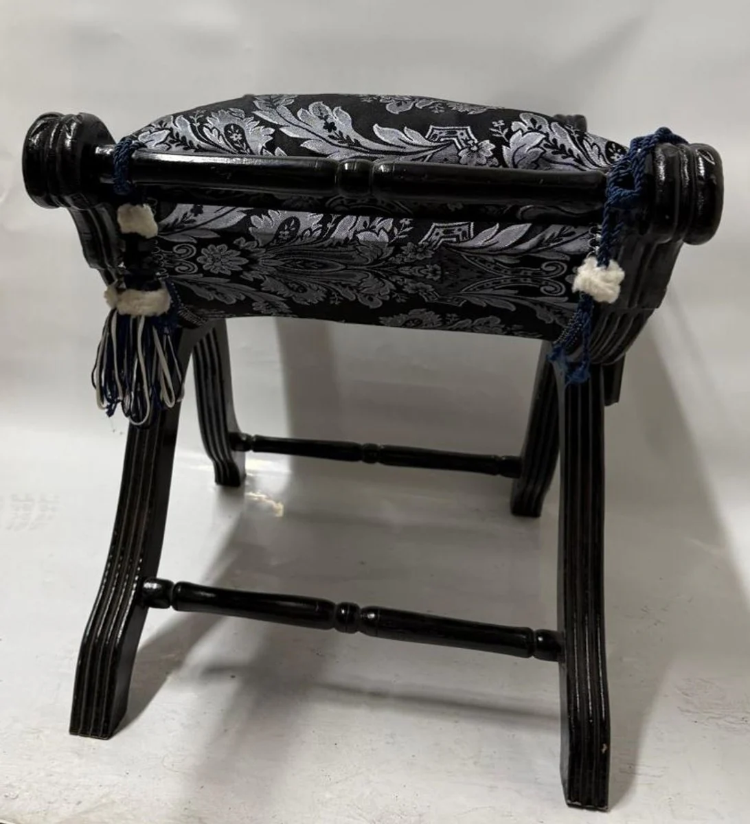 Barock Kreuzhocker mit Kissen Schwarz / Grau - Barockstil Möbel