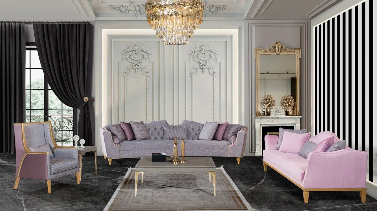 Luxury Baroque Sofa Pink / Gold - Elegant Baroque Style Living Room Sofa - Handmade Baroque Living Room Furniture