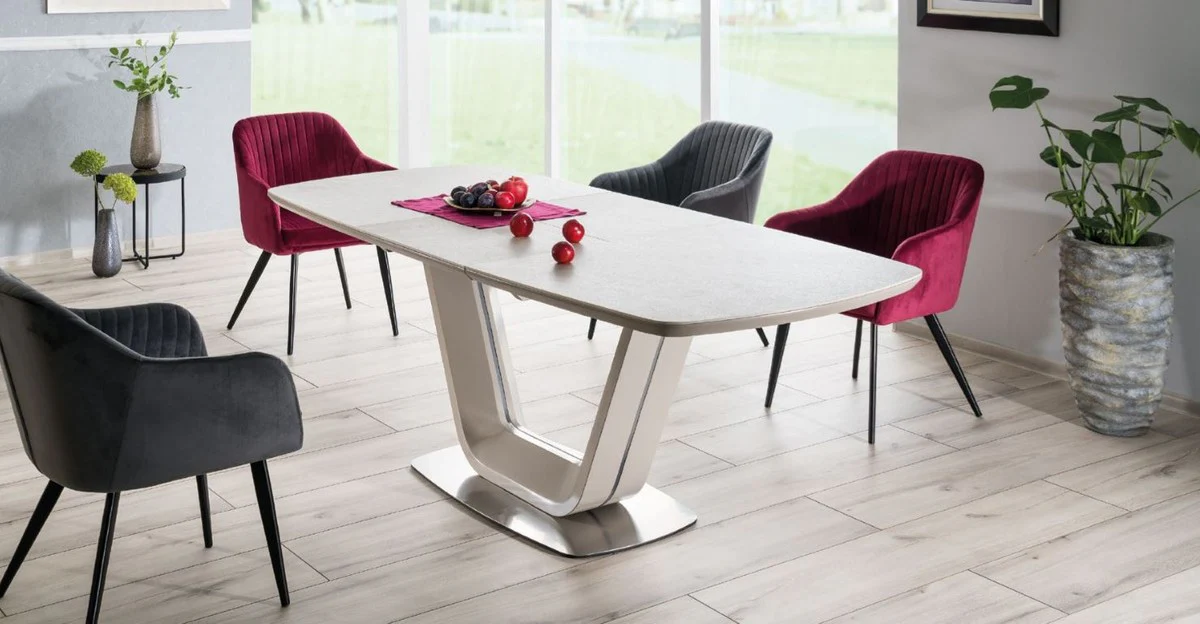 Luxury ceramic dining table gray / silver 160-220 x 90 x H. 76 cm - Extendable kitchen table - Dining room furniture